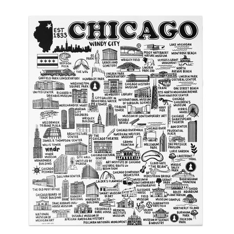 Chicago Black and White Icons and Landmarks Print - 11 x 14 inches