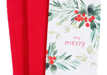 Very Merry Wreath Kitchen Tea Towels