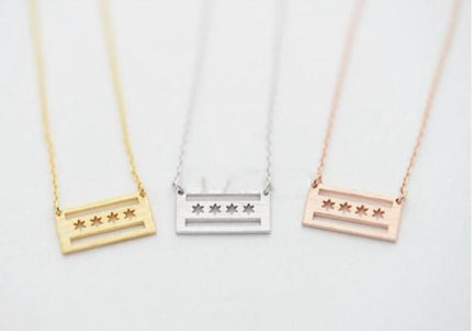 Chicago Flag Necklace in Rose Gold