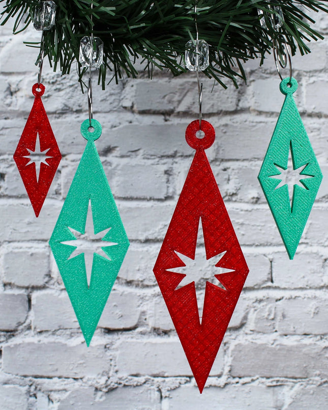 Retro Diamond Ornaments - Red & Green 4 Pack