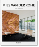 Cover of the book 'Mies van der Rohe' showing a photograph of a room with minimalist furniture and a wall of natural stone.