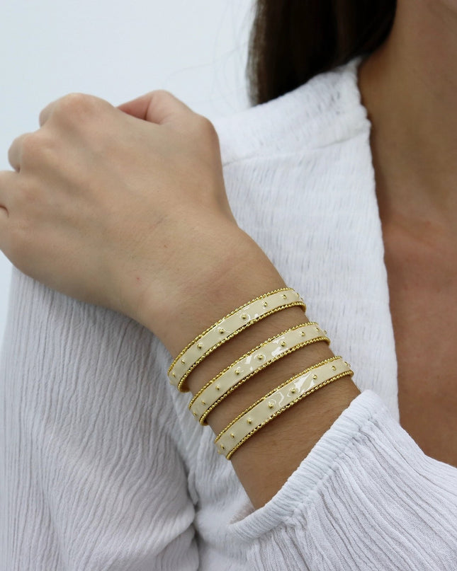 Dots Cuff Bracelet Beige Enamel