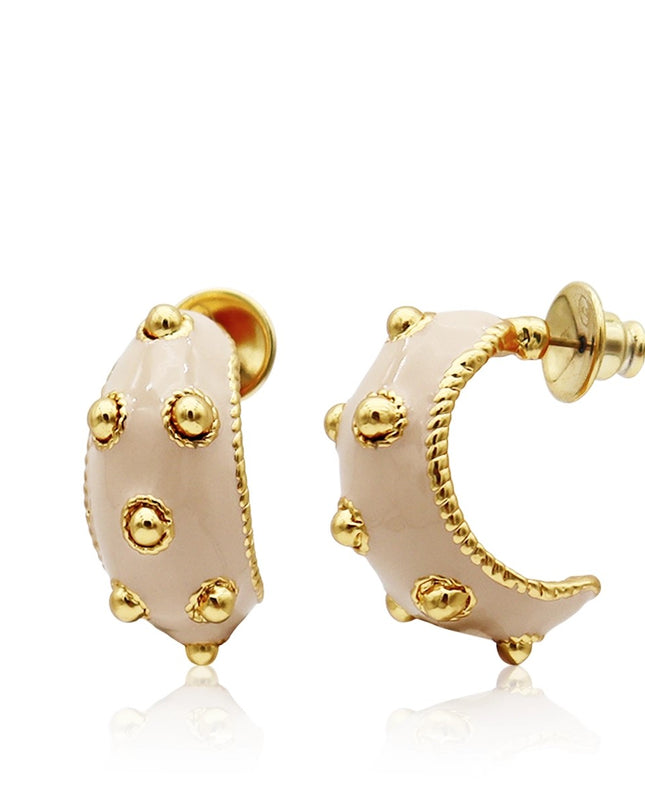Dots Hoop Earrings Beige Enamel