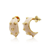 Dots Hoop Earrings Beige Enamel