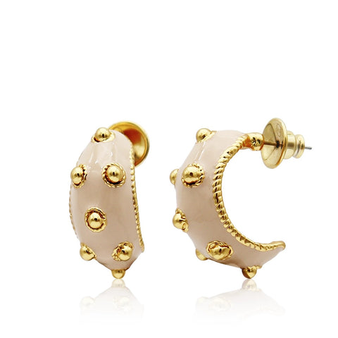 Dots Hoop Earrings Beige Enamel