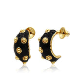 Dots Hoop Earrings Black Enamel