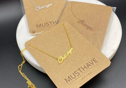 Chicago Script Necklace Rose Gold