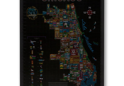 Neon Neighborhood Map of Chicago 22" X 28" Poster
