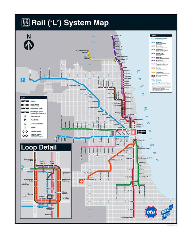 CTA Rail System Map Poster 22"X 28"