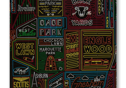 Neon Neighborhood Map of Chicago 22" X 28" Poster
