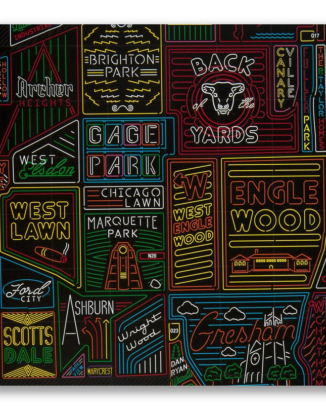 Neon Neighborhood Map of Chicago 22" X 28" Poster