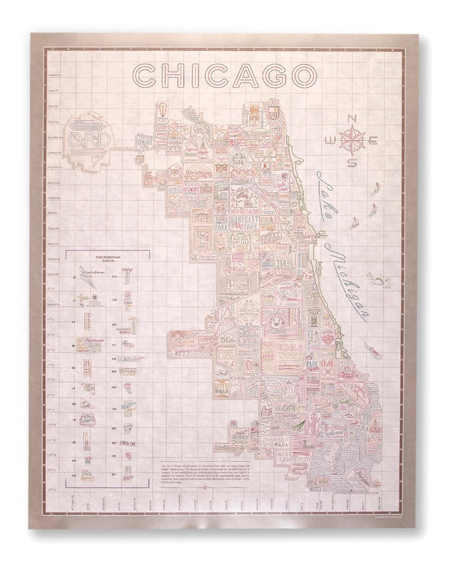 Vintage White Neighborhood Map Poster 22"X 28"