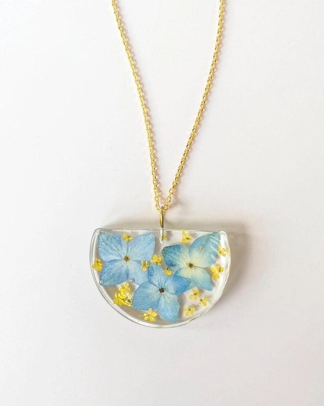 Botanical Resin Half-Moon Ukraine Pendant Necklace