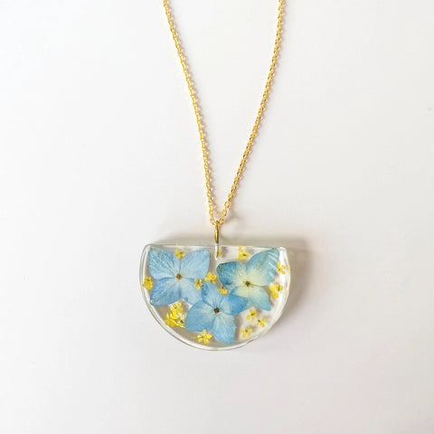 Botanical Resin Half-Moon Ukraine Pendant Necklace