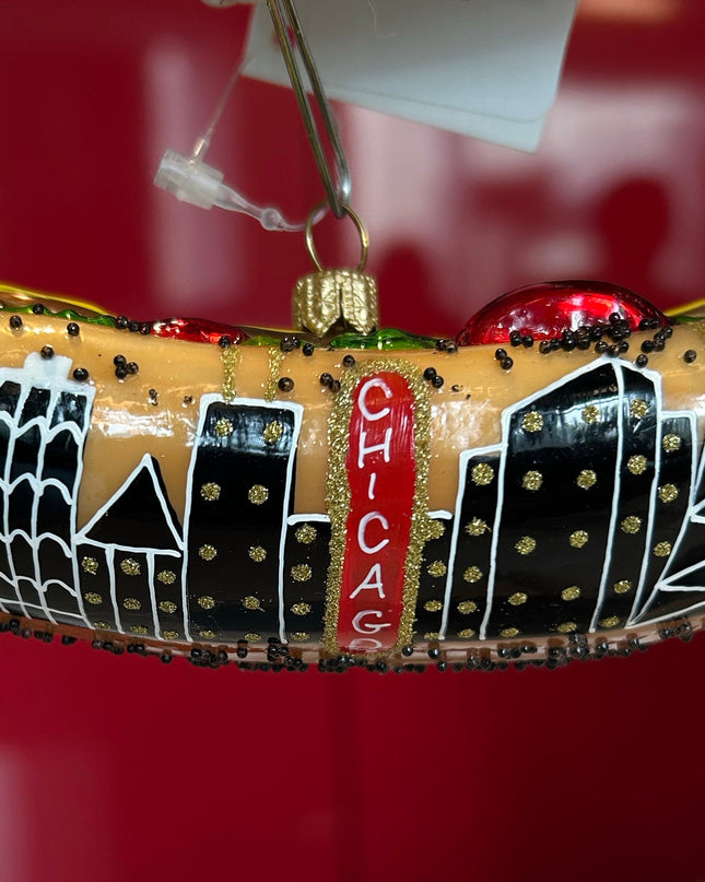 Chi Hot Dog Glass Ornament