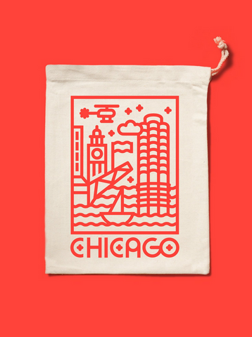 Chicago River Walk Drawstring Bag Red