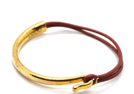 Brick Leather 24K Gold Plate Bangle Bracelet