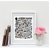 Chicago Icons and Landmarks Print - 11 x 14 inches