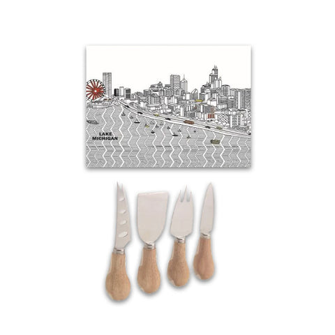 Chicago Skyline Cheese Board and Utensils