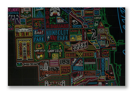 Neon Neighborhood Map of Chicago 22" X 28" Poster