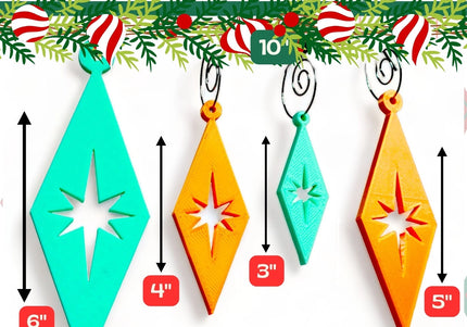 Retro Diamond Ornaments - Red & Green 4 Pack