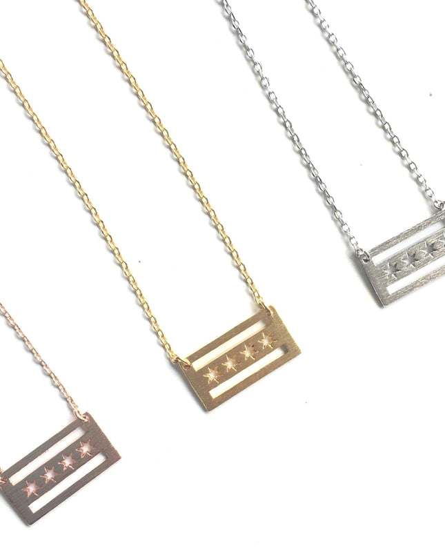 Chicago Flag Necklace in Rose Gold