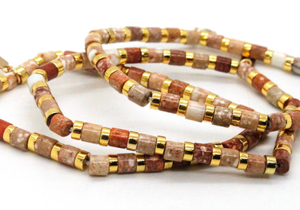 Ivory Semi Precious Stone and Gold Stretch Bracelet