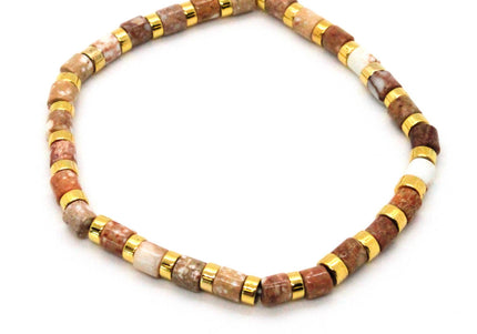 Ivory Semi Precious Stone and Gold Stretch Bracelet