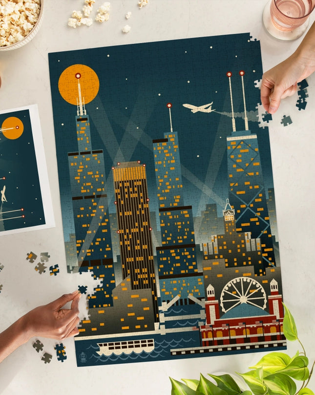Chicago Retro Skyline Jigsaw Puzzle