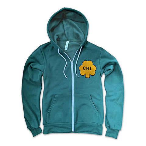 Chi Shamrock Patch Zip-Up Hoodie