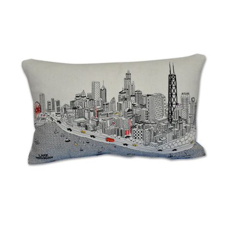Embroidered Skyline Throw Pillow