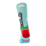 Colorful sock with a design on a light blue background
