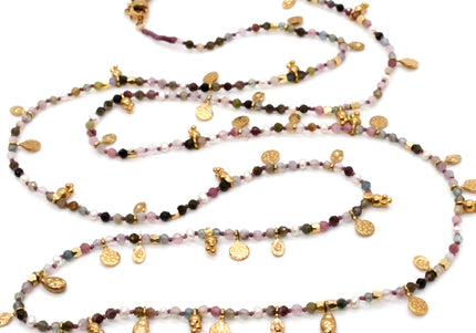 Tourmaline and Pearl Gold Mini Coin Wrap Necklace