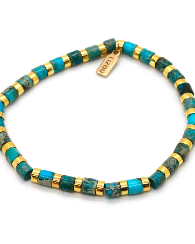 Turquoise Stone and Gold Stretch Bracelet