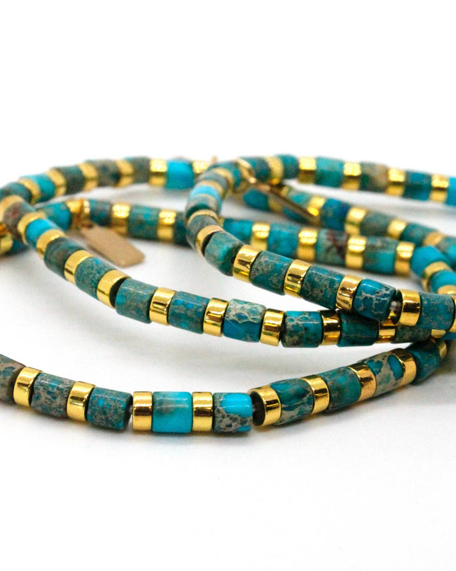 Turquoise Stone and Gold Stretch Bracelet