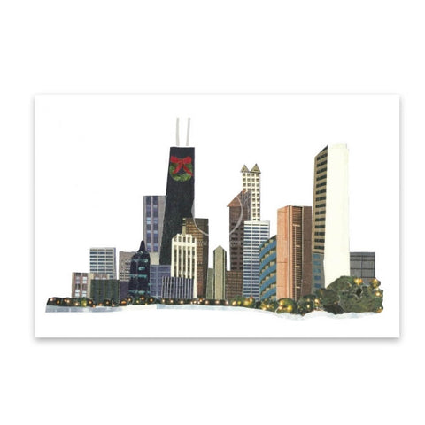 Chicago Skyline in White Holiday Cards - Set of 10