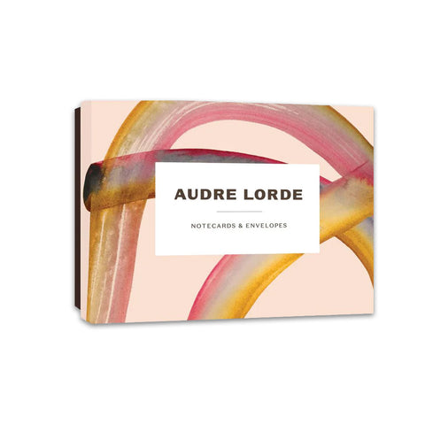 A box of Audre Lorde notecards with a colorful abstract design on the packaging.