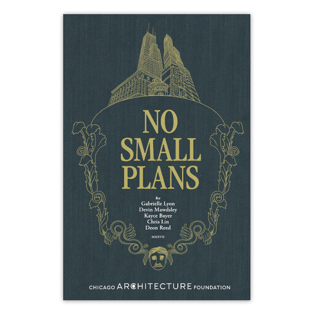 Book cover of 'No Small Plans' featuring gold illustrations of buildings and text against a dark background.