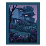 A jigsaw puzzle depicting the exterior of Taliesin, a Frank Lloyd Wright estate, with a nighttime view accentuated by stars.