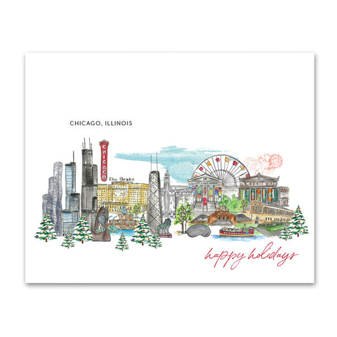 Chicago, Illinois City Landmarks Holiday Cards - Set of 8