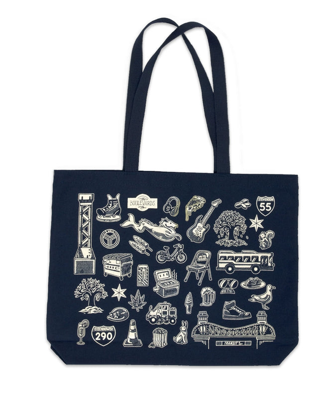 Chicago Icons Tote Bag - Navy