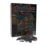 Neon Neighborhood Map of Chicago Jigsaw Puzzle