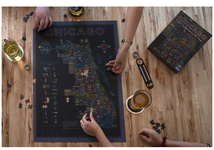 Neon Neighborhood Map of Chicago Jigsaw Puzzle