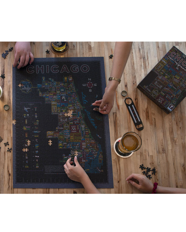Neon Neighborhood Map of Chicago Jigsaw Puzzle
